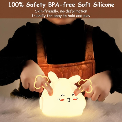 Night Light for Kids Cute Bunny Lamp with 9 Colors Changing & Dimming Function, Rechargeable Silicone Nursery Animal Night Lamp for Baby and Toddler,