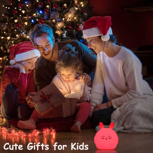 Night Light for Kids Cute Bunny Lamp with 9 Colors Changing & Dimming Function, Rechargeable Silicone Nursery Animal Night Lamp for Baby and Toddler,