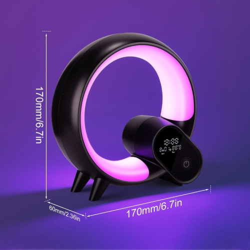 Intelligent LED Table Lamp, 2024 New Atmosphere Lamp with Bluetooth Speaker, Dimmable Night Light Music Alarm Clock Calendar Clock Temperature,