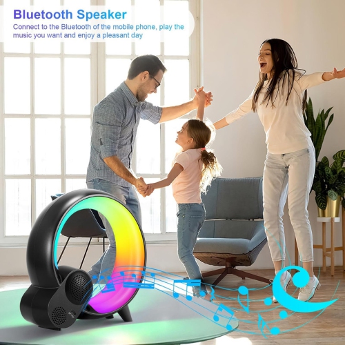 Intelligent LED Table Lamp, 2024 New Atmosphere Lamp with Bluetooth Speaker, Dimmable Night Light Music Alarm Clock Calendar Clock Temperature,