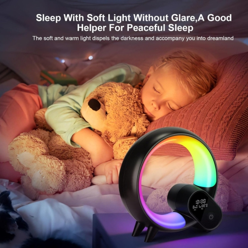 Intelligent LED Table Lamp, 2024 New Atmosphere Lamp with Bluetooth Speaker, Dimmable Night Light Music Alarm Clock Calendar Clock Temperature,