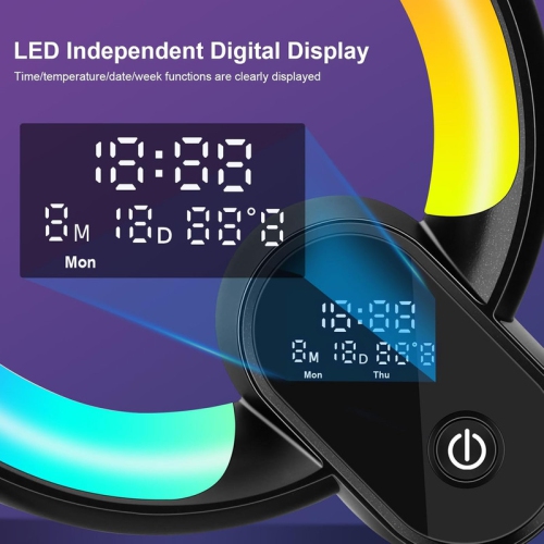 Intelligent LED Table Lamp, 2024 New Atmosphere Lamp with Bluetooth Speaker, Dimmable Night Light Music Alarm Clock Calendar Clock Temperature,