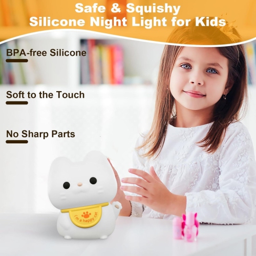 Cute Cat Lamp, Cat Night Light, Rechargeable Dimmable Nightlight, Silicone LED Bedside Lamp Nursery Nightlight with 20 Minutes Timer and