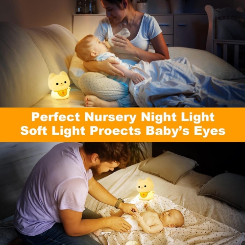 Cute Cat Lamp, Cat Night Light, Rechargeable Dimmable Nightlight, Silicone LED Bedside Lamp Nursery Nightlight with 20 Minutes Timer and