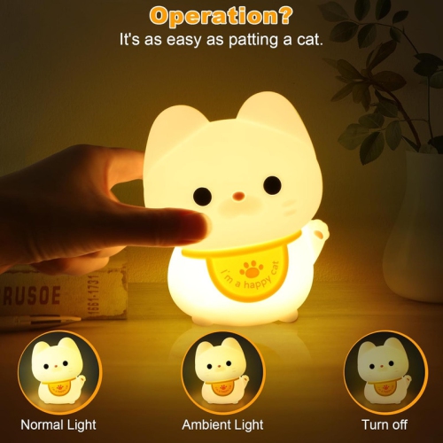 Cute Cat Lamp, Cat Night Light, Rechargeable Dimmable Nightlight, Silicone LED Bedside Lamp Nursery Nightlight with 20 Minutes Timer and
