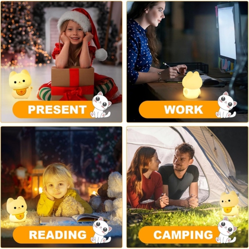 Cute Cat Lamp, Cat Night Light, Rechargeable Dimmable Nightlight, Silicone LED Bedside Lamp Nursery Nightlight with 20 Minutes Timer and
