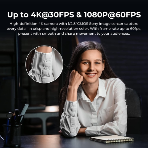 OBSBOT Meet AI-Powered Webcam 4K, AI Framing & Autofocus, Webcam with Background Bokeh, 60 FPS, HDR Low-Light Correction, Microphone Noise Reduction,