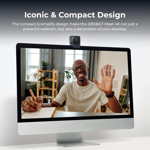 OBSBOT Meet AI-Powered Webcam 4K, AI Framing & Autofocus, Webcam with Background Bokeh, 60 FPS, HDR Low-Light Correction, Microphone Noise Reduction,