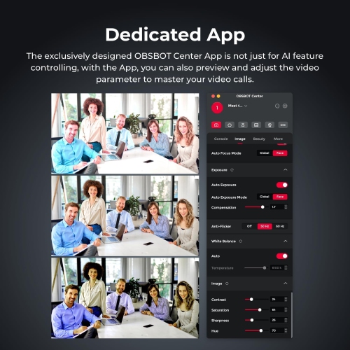 OBSBOT Meet AI-Powered Webcam 4K, AI Framing & Autofocus, Webcam with Background Bokeh, 60 FPS, HDR Low-Light Correction, Microphone Noise Reduction,