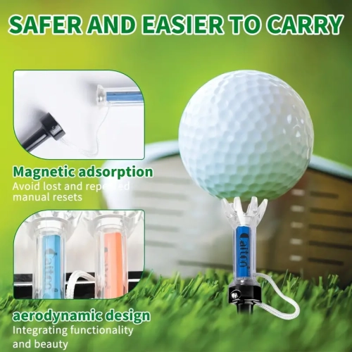 Caiton Magnetic Golf Tees Set - 5pcs with 360° Bounce Technology, Durable Plastic, Enhanced Accuracy, T - 90mm/3.54in