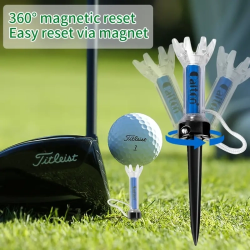 Caiton Magnetic Golf Tees Set - 5pcs with 360° Bounce Technology, Durable Plastic, Enhanced Accuracy, T - 90mm/3.54in