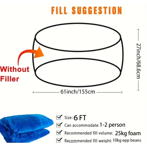 Giant Fur Bean Bag Chair Cover for Kids Adults, Living Room Furniture Big Round Soft Fluffy Faux Fur Beanbag Lazy Sofa Bed Cover (Black, 6FT)