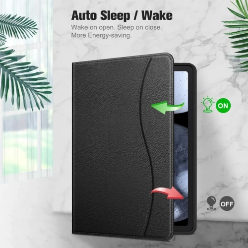 Samsung Galaxy Tab S6 Lite 10.4" Case – Soft TPU Back Cover with S Pen Holder, Multi-Angle Stand, Pocket, and Auto Wake/Sleep (Black)