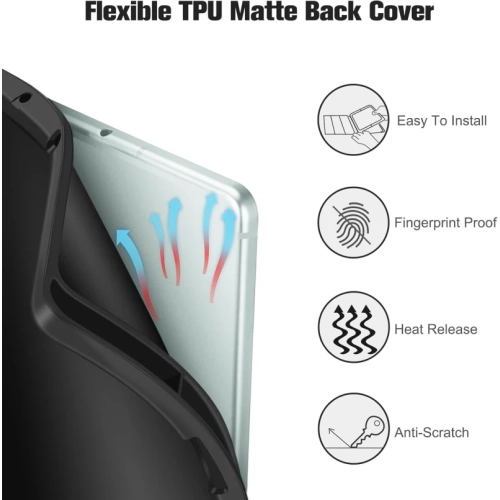 Samsung Galaxy Tab S6 Lite 10.4" Case – Soft TPU Back Cover with S Pen Holder, Multi-Angle Stand, Pocket, and Auto Wake/Sleep (Black)