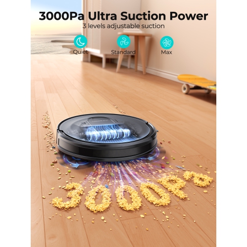 Aspirateur robot Airzeen, aspiration puissante avec application 3000Pa/commande par Alexa Nettoyage programmé Aspirateur robot auto-recharge pour la