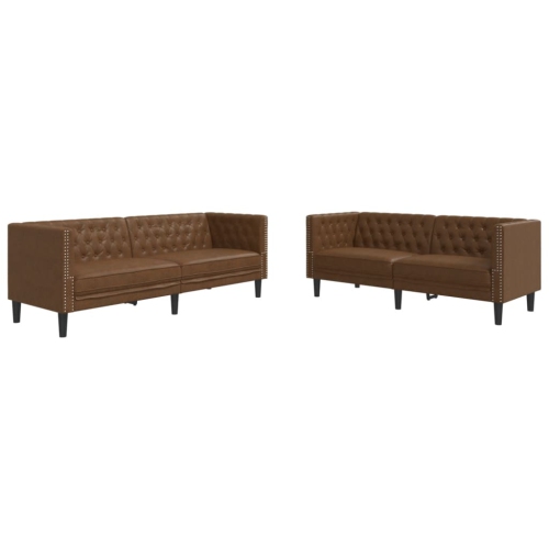 VIDAXL  2 Piece Chesterfield Sofa Set Brown Faux Suede Leather