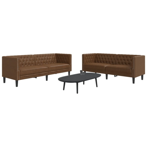 vidaXL 2 Piece Chesterfield Sofa Set Brown Faux Suede Leather