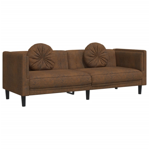 vidaXL 3 Piece Sofa Set with Pillows Brown Velvet