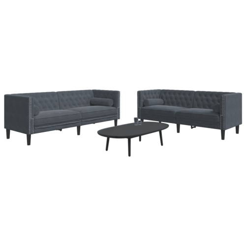 vidaXL 2 Piece Chesterfield Sofa Set with Bolsters Dark Grey Velvet