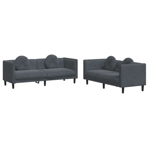VIDAXL  2 Piece Sofa Set With Pillows Dark Velvet In Grey