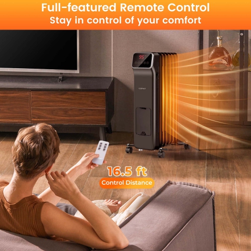 Costway 1500W Oil Filled Radiator Heater with Remote Control 3 Modes 24H Timer Indoor