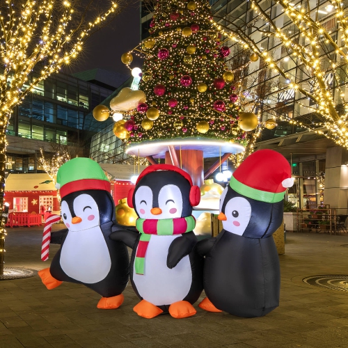 COSTWAY  Christmas Inflatable Penguins Family Pre-Lit Festive Inflatable With Led Lights