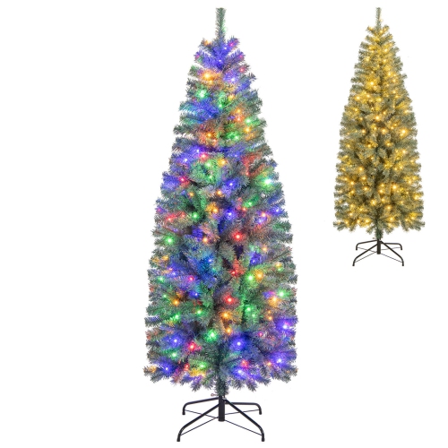 Costway 6.5 FT Artificial Xmas Tree with 556 Branch Tips 200 LED Lights 9 Lighting Modes