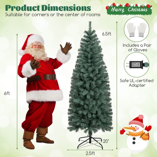 Costway 6.5 FT Artificial Xmas Tree with 556 Branch Tips 200 LED Lights 9 Lighting Modes