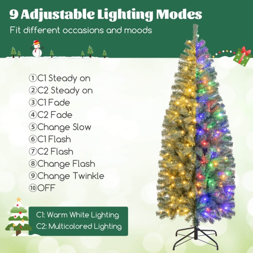 Costway 6.5 FT Artificial Xmas Tree with 556 Branch Tips 200 LED Lights 9 Lighting Modes