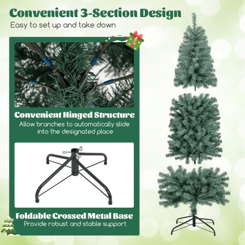 Costway 6.5 FT Artificial Xmas Tree with 556 Branch Tips 200 LED Lights 9 Lighting Modes