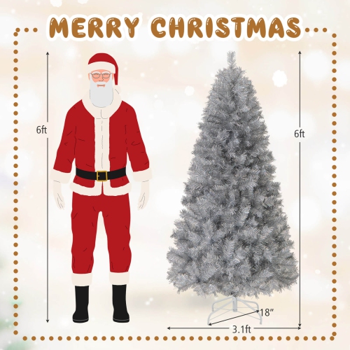 Costway 6 FT Christmas Tree Artificial Xmas Tree with 553 Branch Tips 230 LED Lights