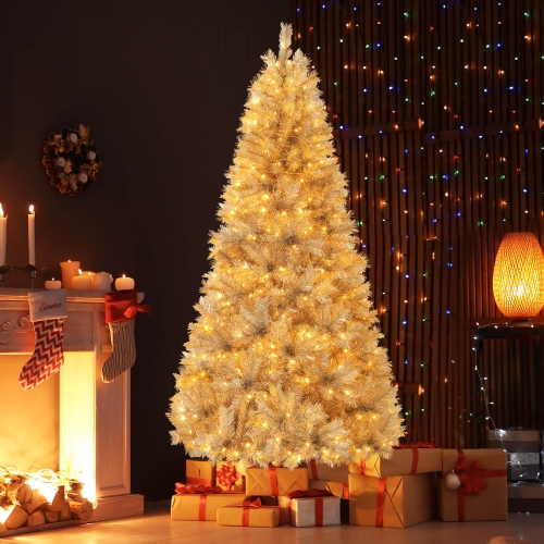 Costway 7 FT Christmas Tree Artificial Xmas Tree with 807 Branch Tips 400 LED Lights
