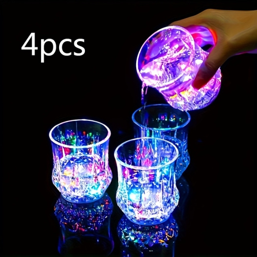 YOULIGHTS  4 Pack Liquid Activated Glitter Crystal Glasses, Multicolor Led Light Up Wine Glasses for Bar Party Decoration