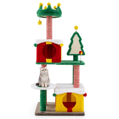 Costway Christmas Cat Tree for Indoor Cats with Sisal Scratching Posts Carpet Plush Perch