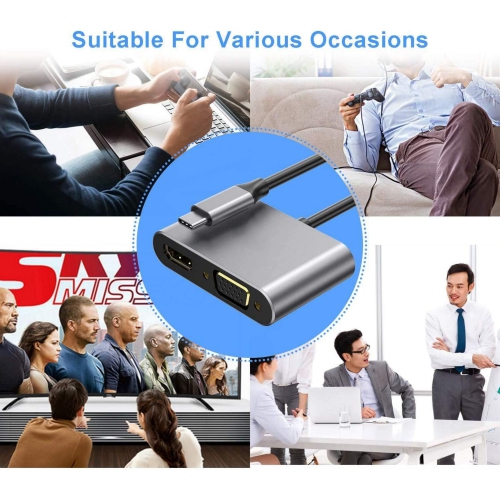 NIERBO USB C to HDMI VGA Adapter, USB Type C to VGA HDMI Adapter Thunderbolt 3 VGA Adapter for MacBook Pro/iPad Pro/Air 2020 2019 2018, Dell XPS