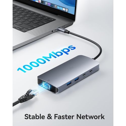 NIERBO USB C Docking Station 3 Monitors Triple 4K Display with 2 HDMI, DisplayPort, 1 Gbps Ethernet, 100W PD Charging, USB 3.0 Ports Adapter for