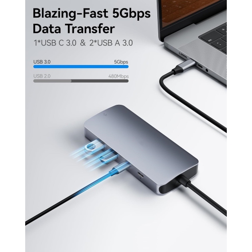 NIERBO USB C Docking Station 3 Monitors Triple 4K Display with 2 HDMI, DisplayPort, 1 Gbps Ethernet, 100W PD Charging, USB 3.0 Ports Adapter for