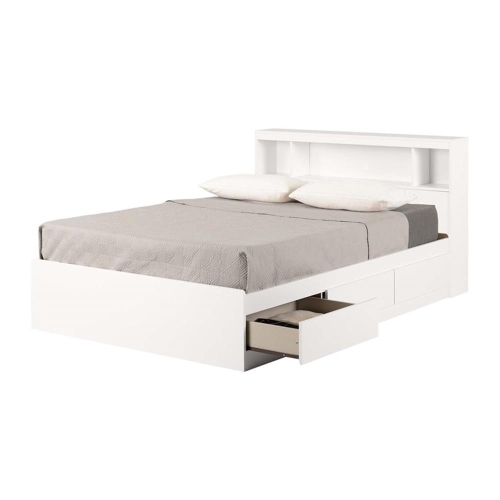 South Shore Storage Bed and Bookcase Headboard Set Pure White Fusion