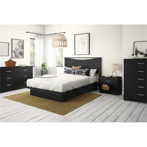 South Shore Platform Bed and Headboard Set Pure Black Step One
