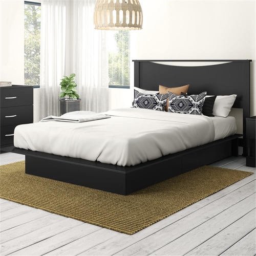 South Shore Platform Bed and Headboard Set Pure Black Step One