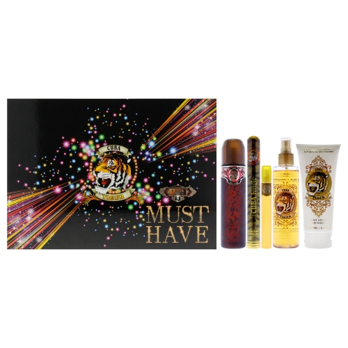 CUBA  Must Have Tiger By for Women - 5 PC Gift Set 3.3OZ Edp Spray, 1.17OZ Edp Spray, 0.5OZ Edp Spray, 6.6OZ Body Lotion, 6.6OZ Body Splash