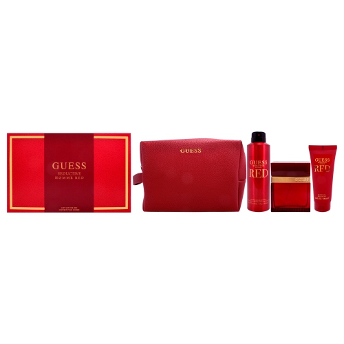 GUESS  Seductive By for Men - 4 PC Gift Set 3.4OZ Edt Spray, 6OZ Body Spray, 3.4OZ Shower Gel, Pouch In Red