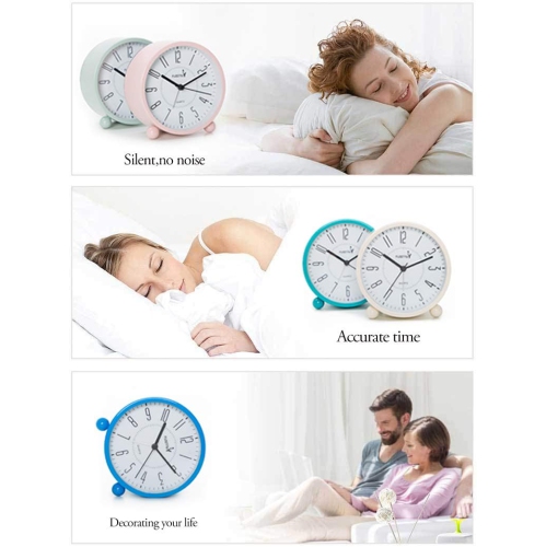 Réveil super silencieux, Réveil-matin rond avec veilleuse, Fonctionnement à piles, Simple et rétro pour bureau, chambre à coucher, blanc crémeux