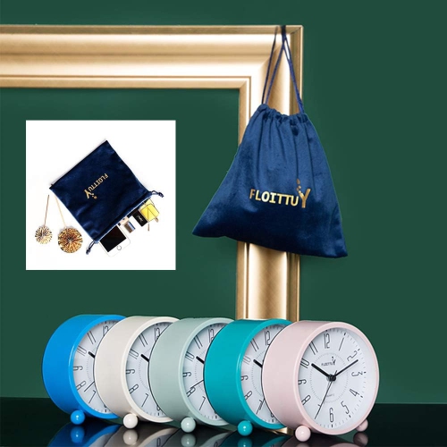 Réveil super silencieux, Réveil-matin rond avec veilleuse, Fonctionnement à piles, Simple et rétro pour bureau, chambre, bleu lac