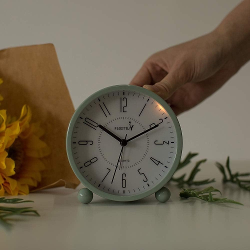 Réveil très silencieux, Réveil-matin rond avec veilleuse, Fonctionnement à piles, Simple et rétro pour bureau, chambre à coucher, vert