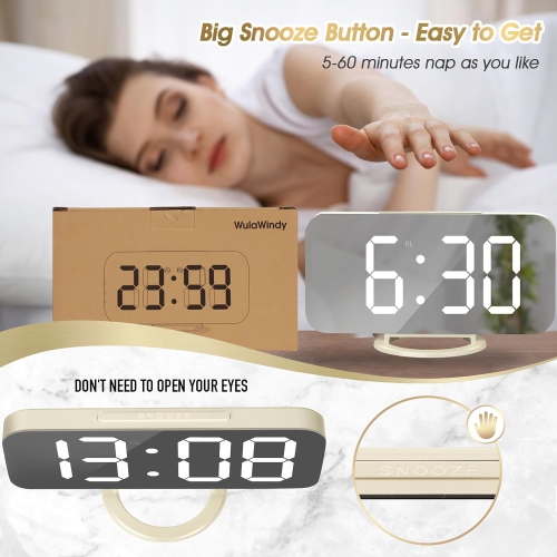 Digital Alarm Clock with USB Charger,Large LED Display, Snooze Function Dim Mode Wall Hanging Beside Desk Clock for Bedroom,Pearl