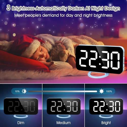 Digital Alarm Clock with USB Charger,Large LED Display, Snooze Function Dim Mode Wall Hanging Beside Desk Clock for Bedroom,Sky Blue