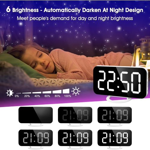 Digital Alarm Clock with USB Charger,Large LED Display, Snooze Function Dim Mode Wall Hanging Beside Desk Clock for Bedroom,Rgb-white