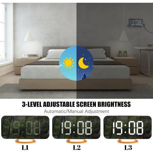 Digital Alarm Clock with USB Charger,Large LED Display, Snooze Function Dim Mode Wall Hanging Beside Desk Clock for Bedroom,Orange