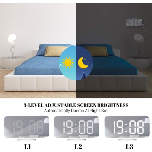 Digital Alarm Clock with USB Charger,Large LED Display, Snooze Function Dim Mode Wall Hanging Beside Desk Clock for Bedroom,White